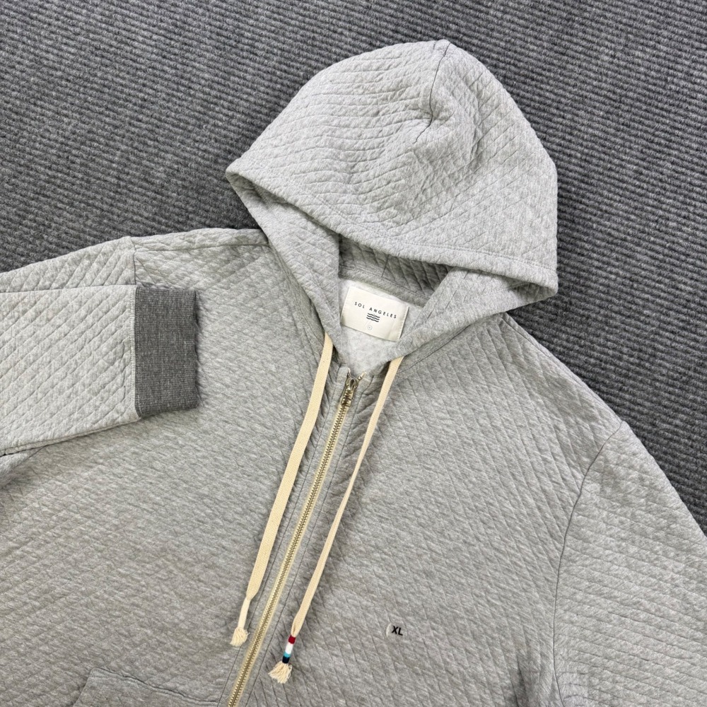 NEW Sol Angeles Quilted Full Zip Hoodie Heather Grey Mens XL USA Made Comfort
